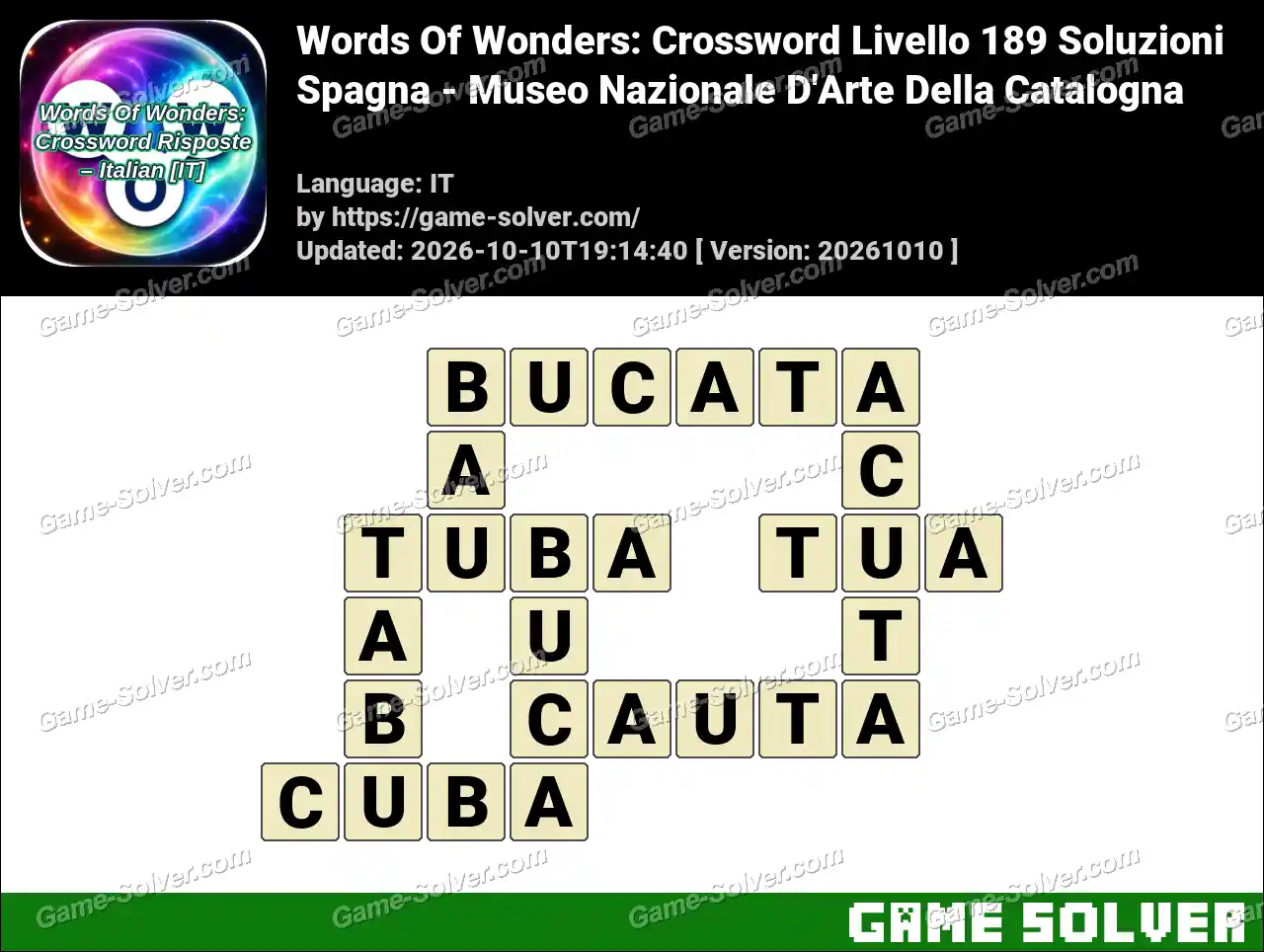Words Of Wonders: Crossword Livello 189 Soluzioni – Spagna – Museo Nazionale D’Arte Della Catalogna